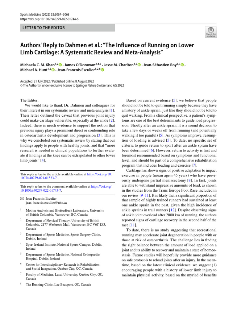 View of Authors Reply To Dahmen Et Al. - The Influence of Running On Lower Limb ...