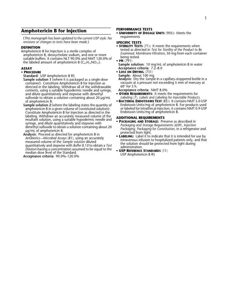 Amphotericin B For Injection | PDF | Injection (Medicine) | Syringe