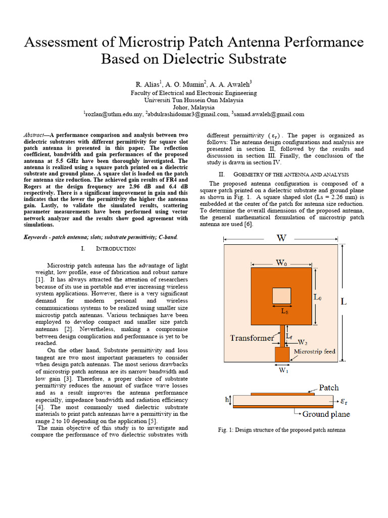 Microstrip Patch Antenna Performance Analysis | PDF | Antenna (Radio ...