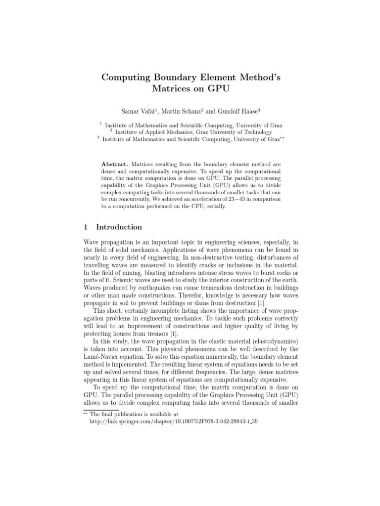GPU Acceleration for Boundary Element Matrices | PDF | Matrix ...