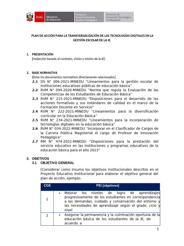 Plan de Acción Digital en Gestión Escolar | PDF | Educación primaria ...