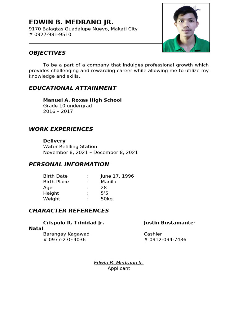 Edwin Medrano Jr. Resume Summary | PDF