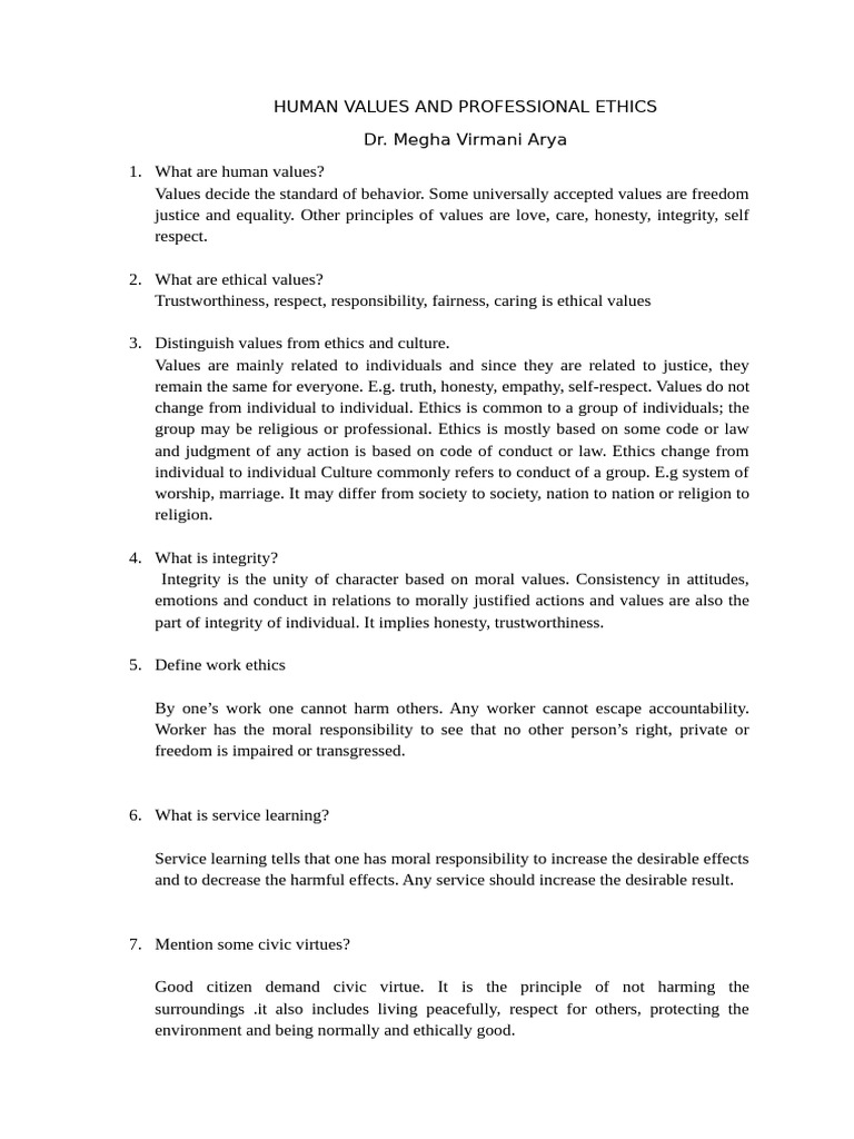Human Values and Professional Ethics | PDF | Integrity | Morality