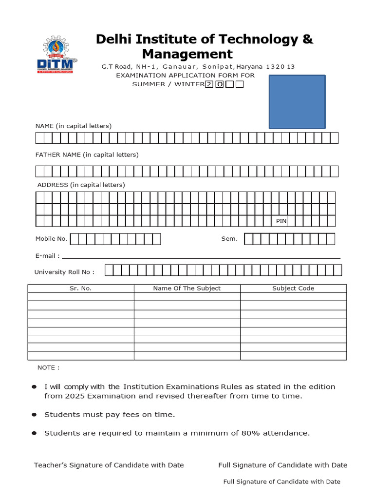 Examination Application Form | PDF