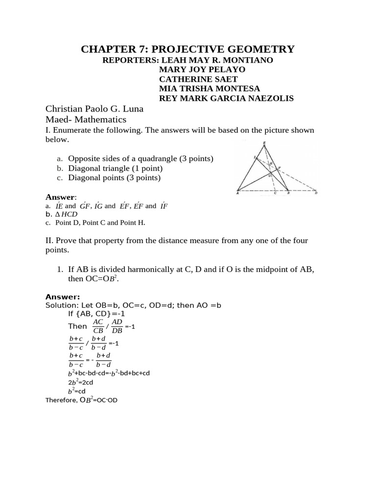 Projective Geometry Concepts and Solutions | PDF | Matrix (Mathematics ...