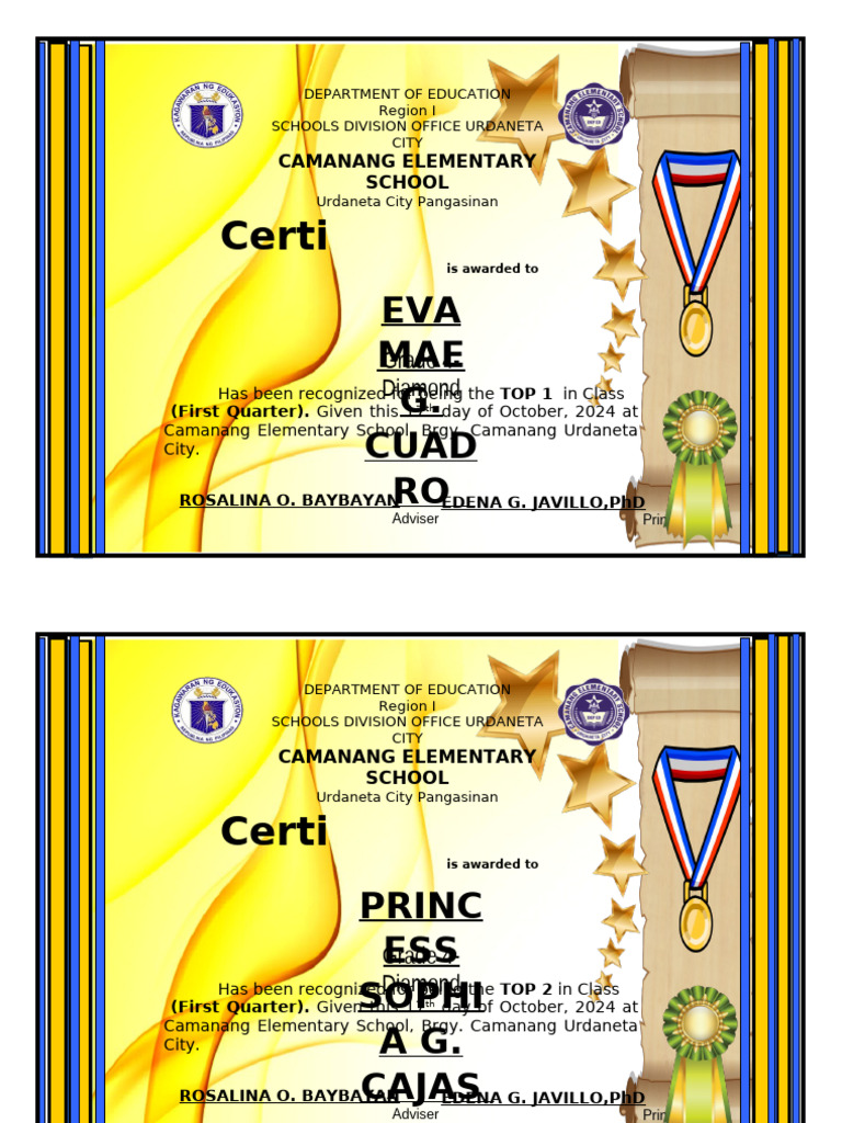 Grade 4 Top Students Recognition 2024 | PDF