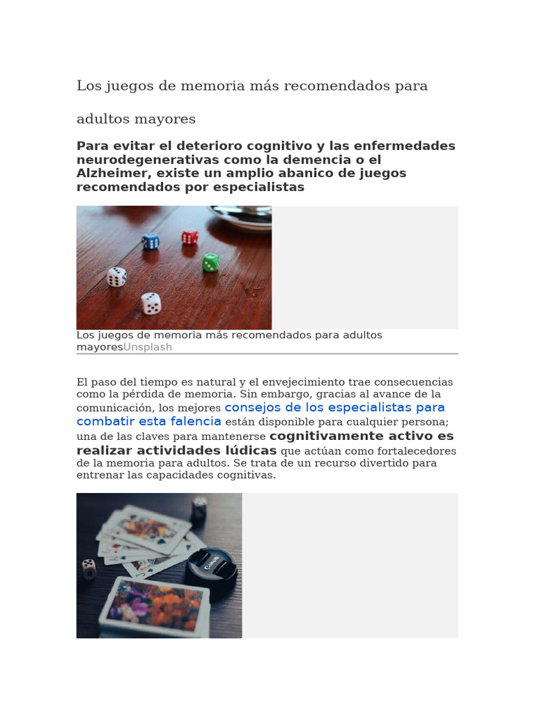 Juegos de memoria para adultos mayores | PDF | Memoria | Enfermedad de ...