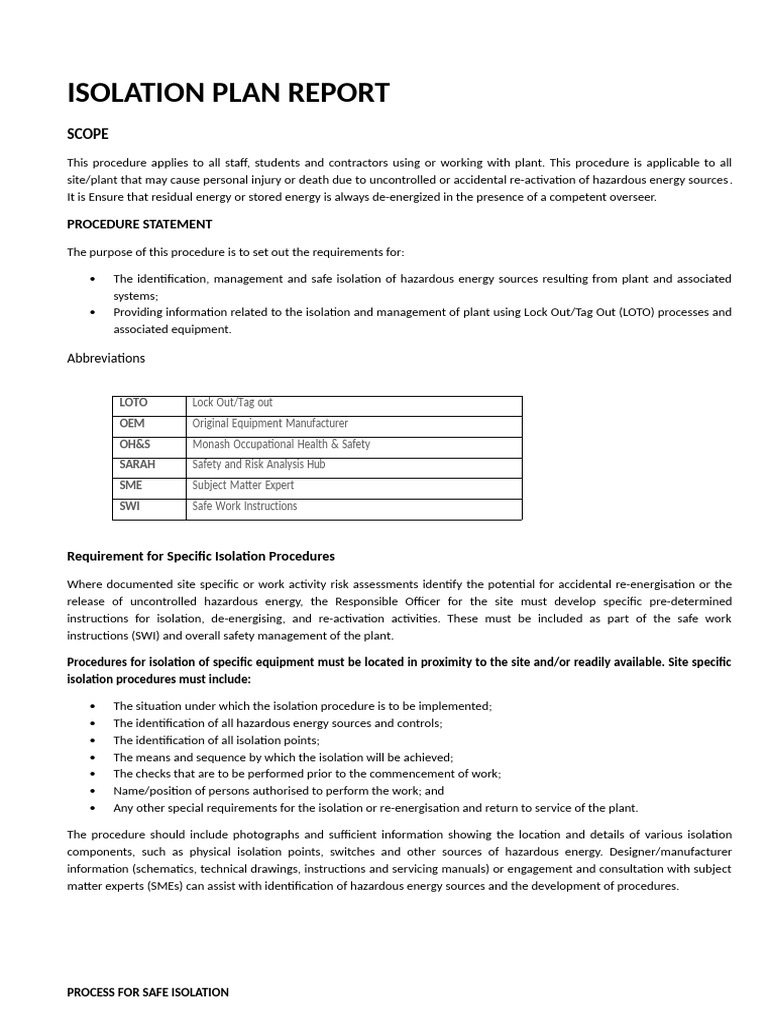 Hazardous Energy Isolation Procedures | PDF