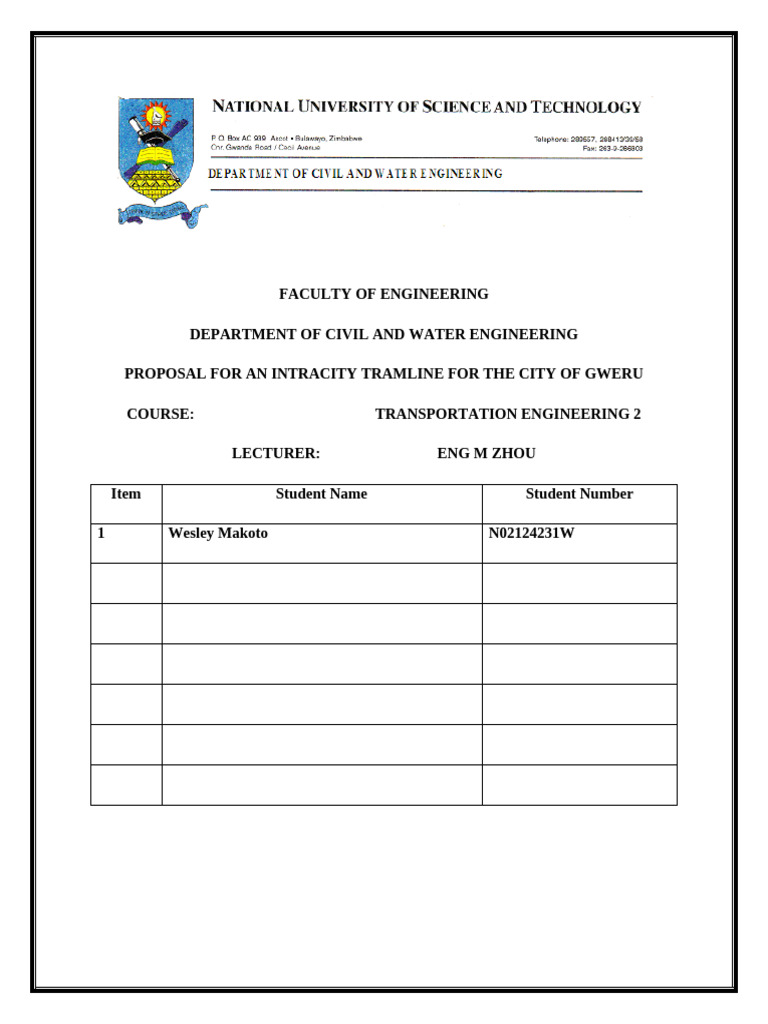 Gweru Intracity Tramline Proposal Pdf Air Pollution Transport