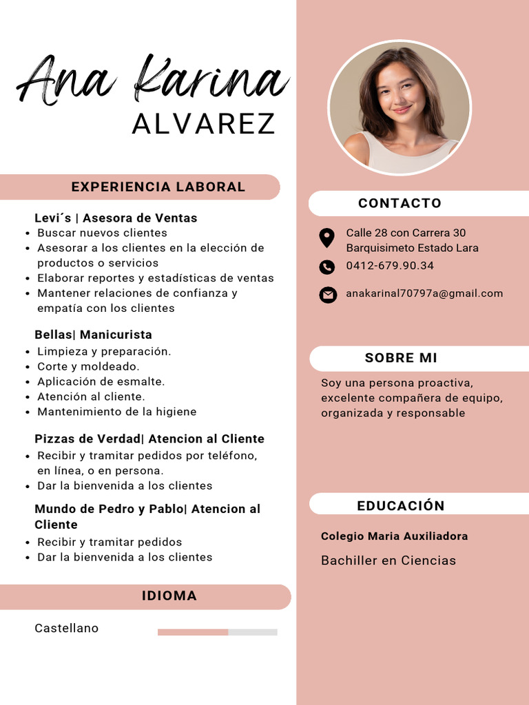Curriculum Vitae CV Elegante Profesional Rosa-1 | PDF