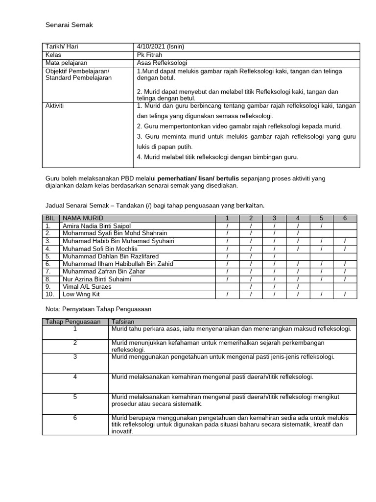 Borang Senarai Semak PBD | PDF