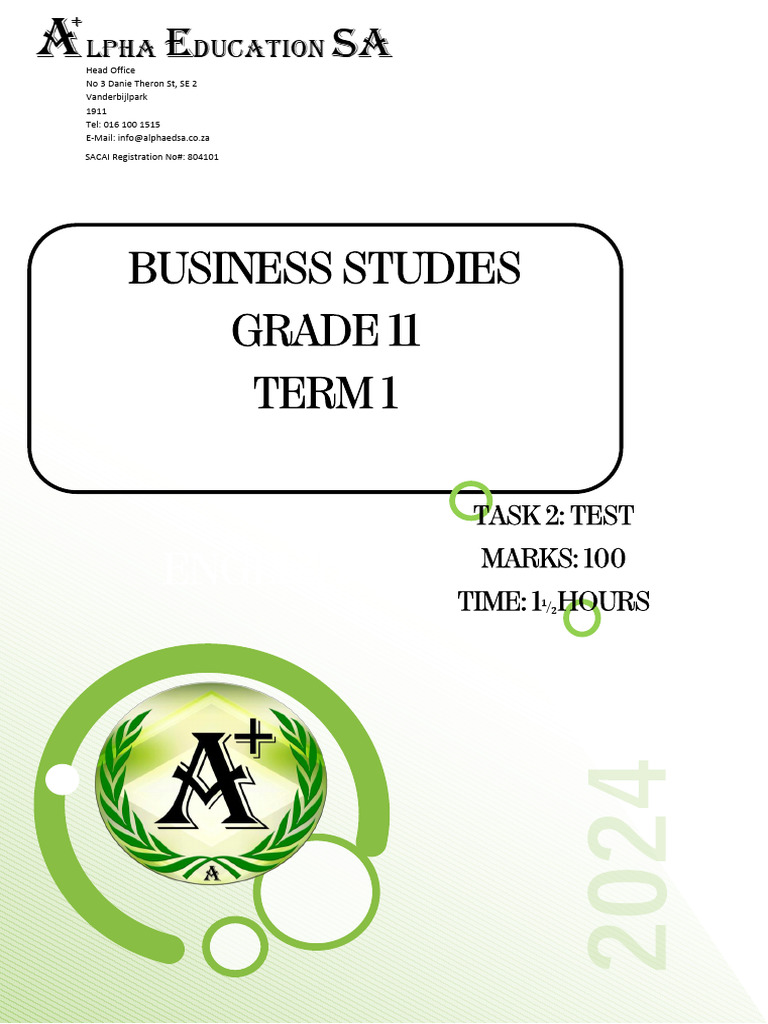 Grade 11 Business Studies Term 1 Test | PDF | Franchising | Economies