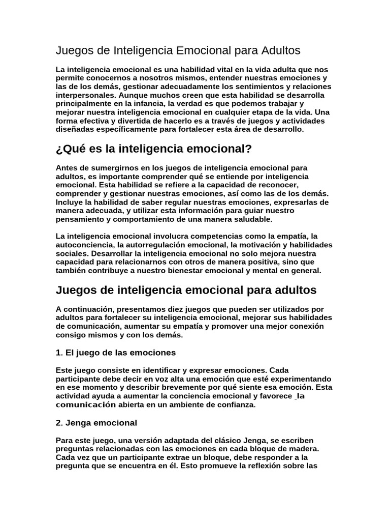 Juegos para Desarrollar Emociones Adultos | PDF | Las emociones ...