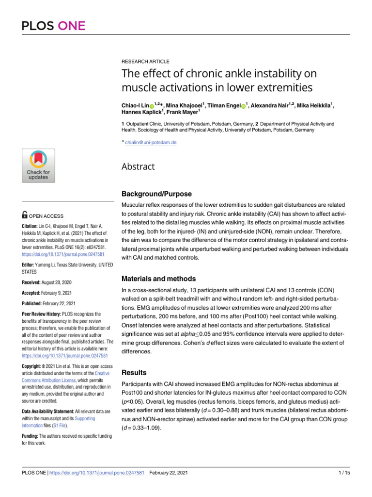 Chronic Ankle Instability Effects on Muscle Activation | PDF