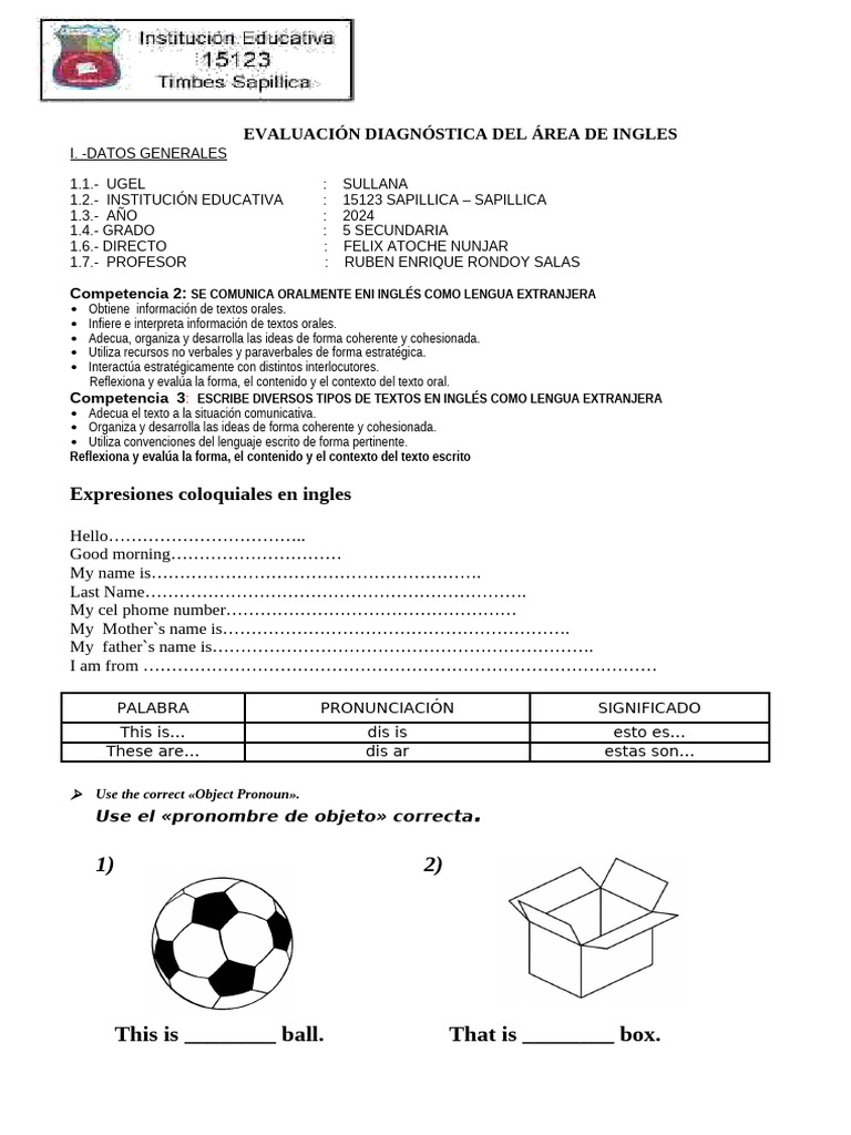 Evaluación Diagnóstica Inglés Secundaria | PDF | Idiomas del Reino ...
