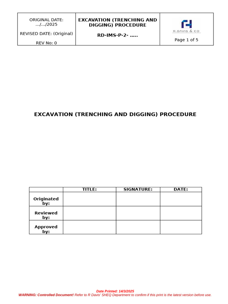 Trenching and Excavation Safety Procedure | PDF | Personal Protective ...