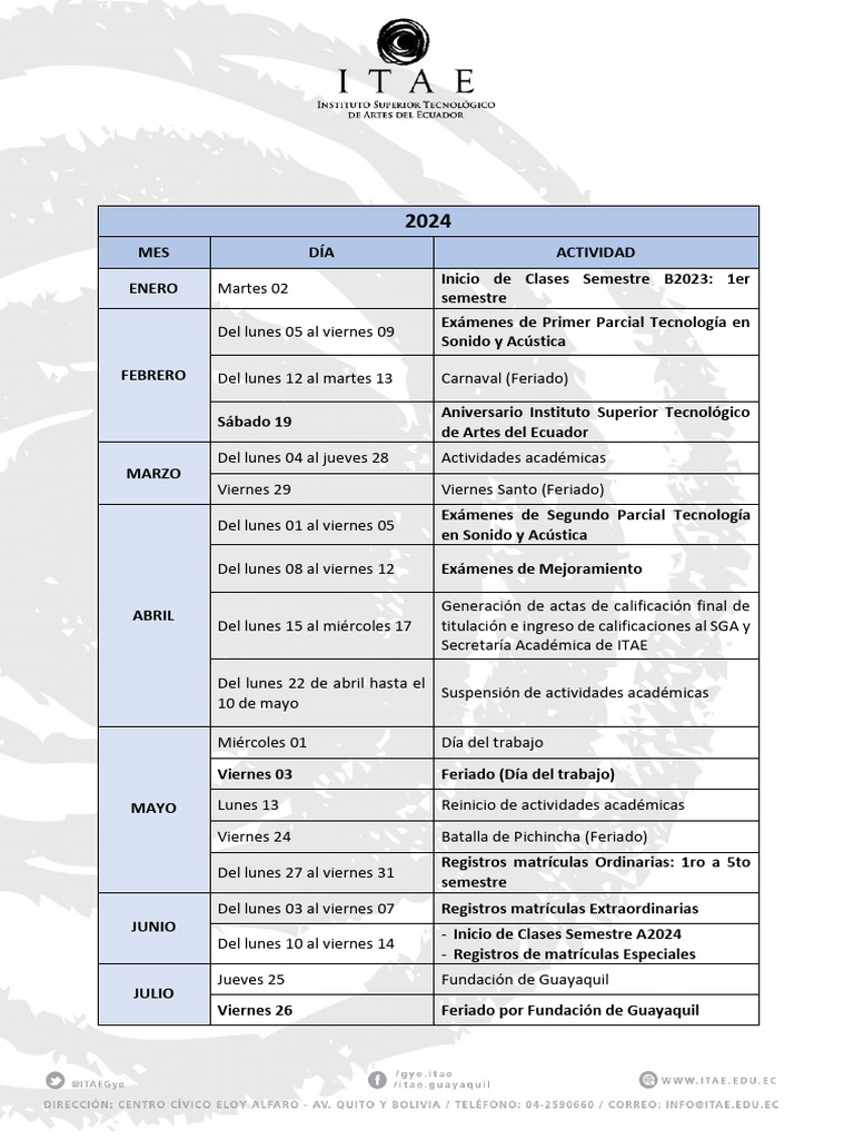 Calendario Académico 2024-2025 | PDF