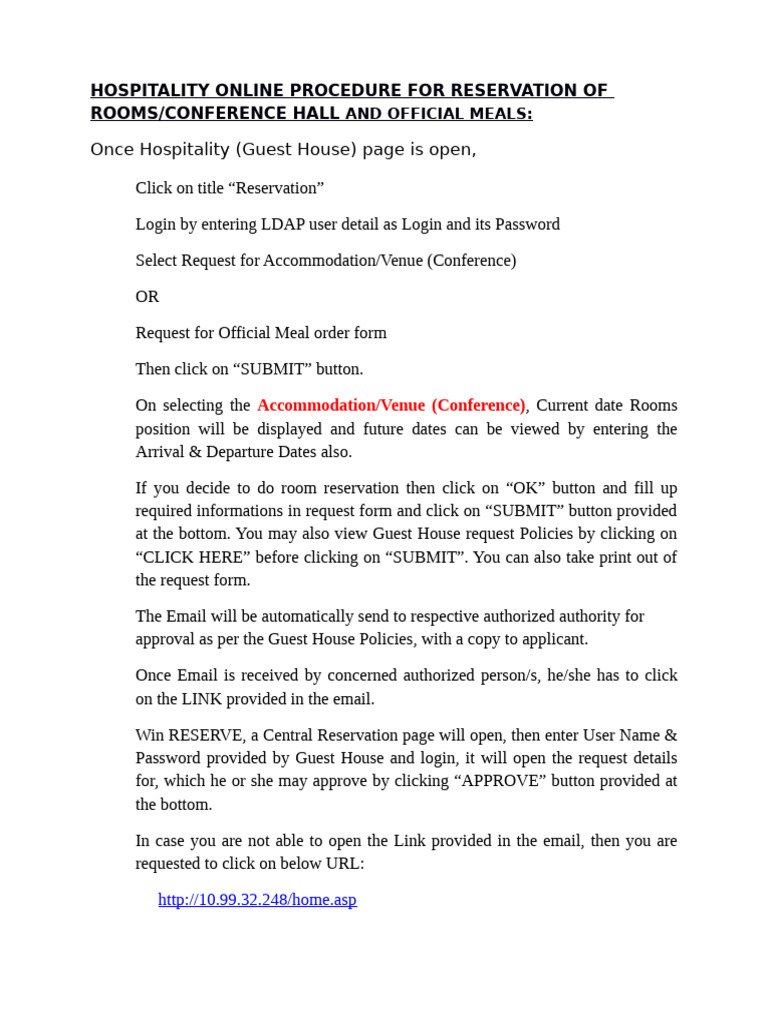 Room and Meal Reservation Procedure | PDF | World Wide Web | Internet & Web