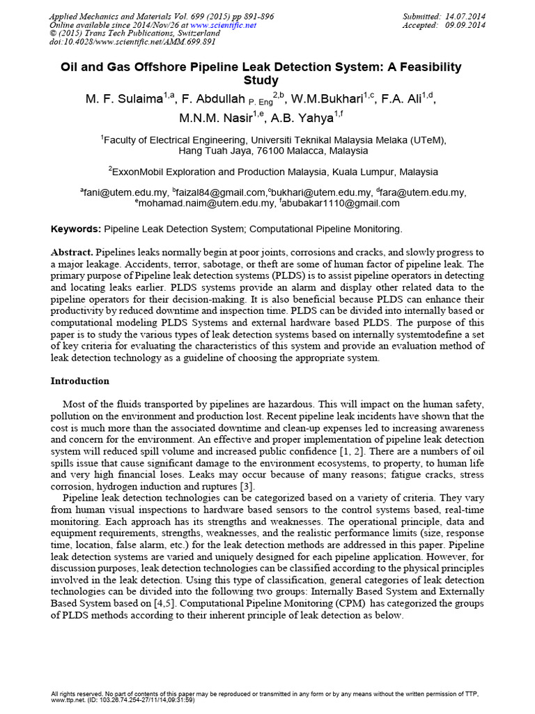 Pipeline Leak Detection Systems Overview | PDF | Flow Measurement ...