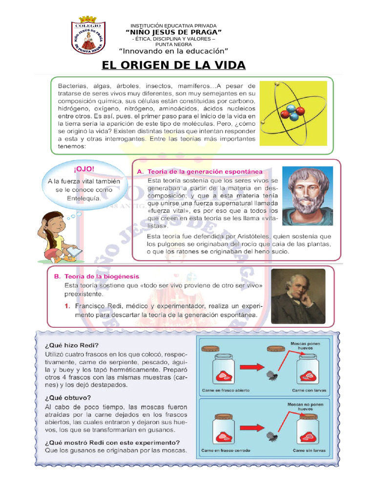 Ficha El ORIGEN DE LA VIDA - 6TO | PDF