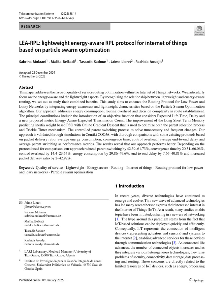 LEA-RPL LIghtweight Energy Aware RPL Protocol For Internet of Things ...