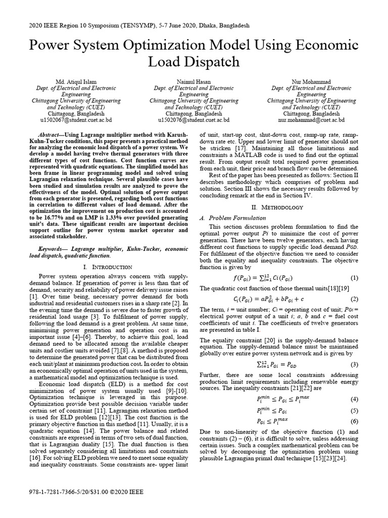 Economic Load Dispatch Optimization Model | PDF | Mathematical ...