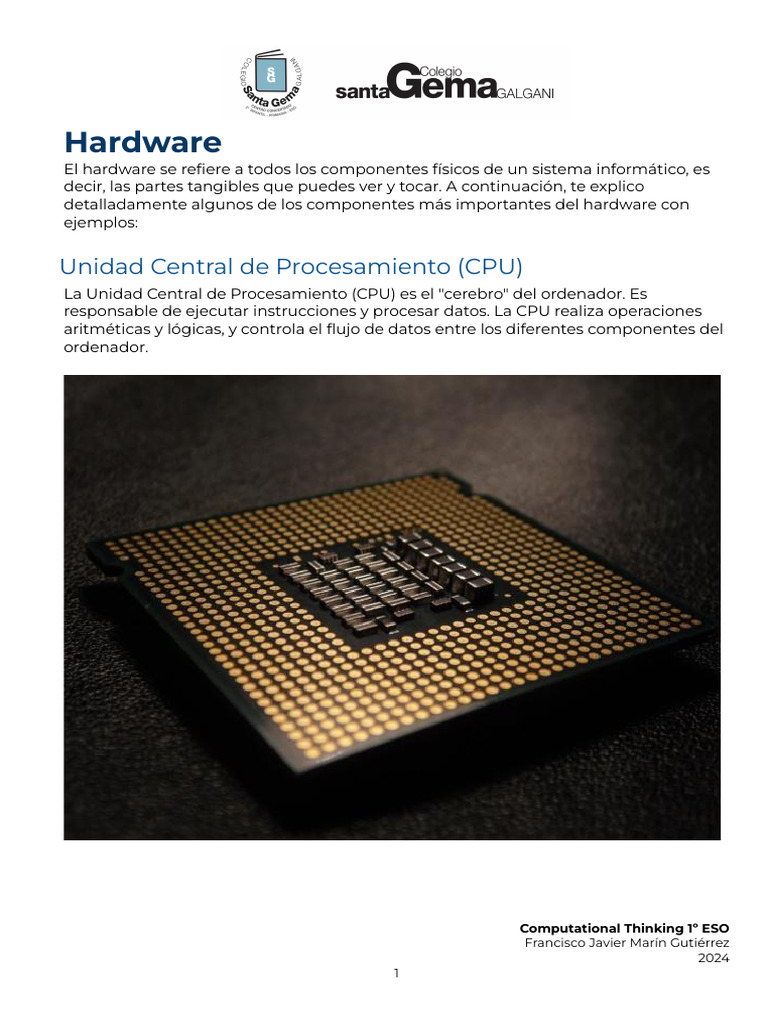 Componentes Esenciales del Hardware Informático | PDF | Hardware de la ...