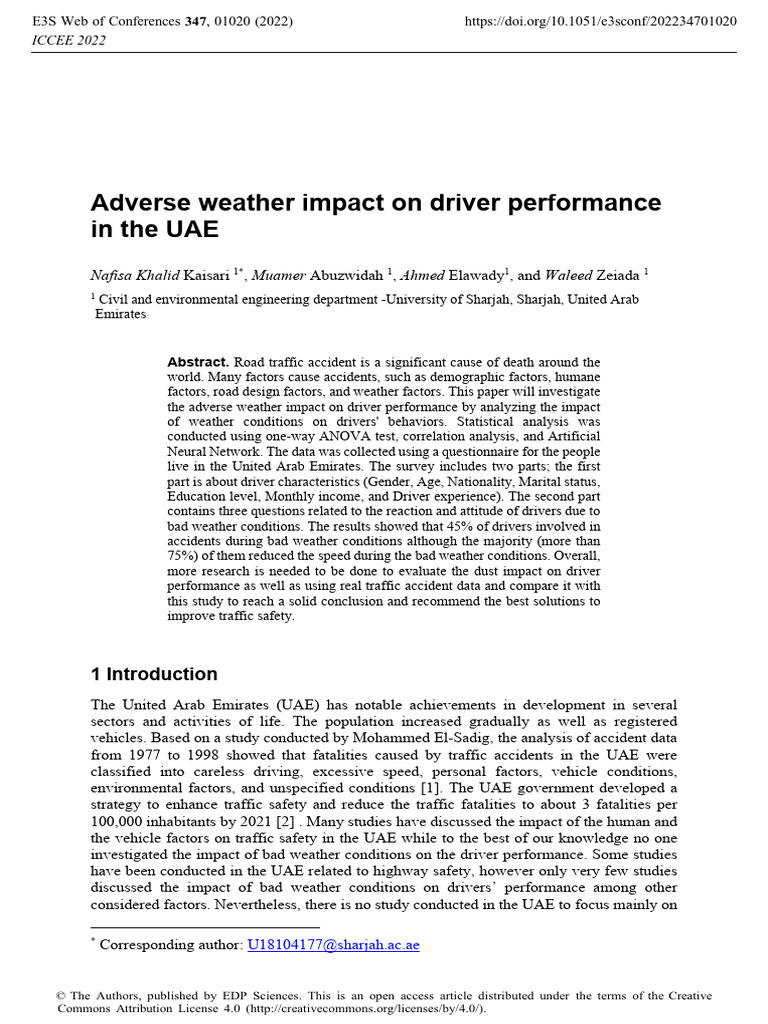 Weather Effects on UAE Driver Safety | PDF | Traffic Collision ...