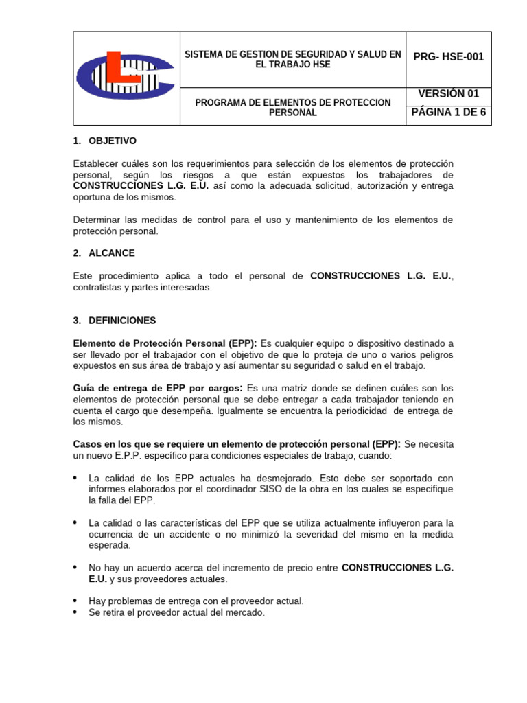 Prg-Hse-001 Programa Epp | PDF | Business