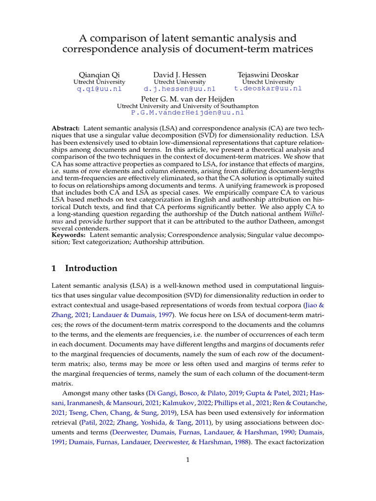 A Comparison of Latent Semantic Analysis and Correspondence Analysis of ...