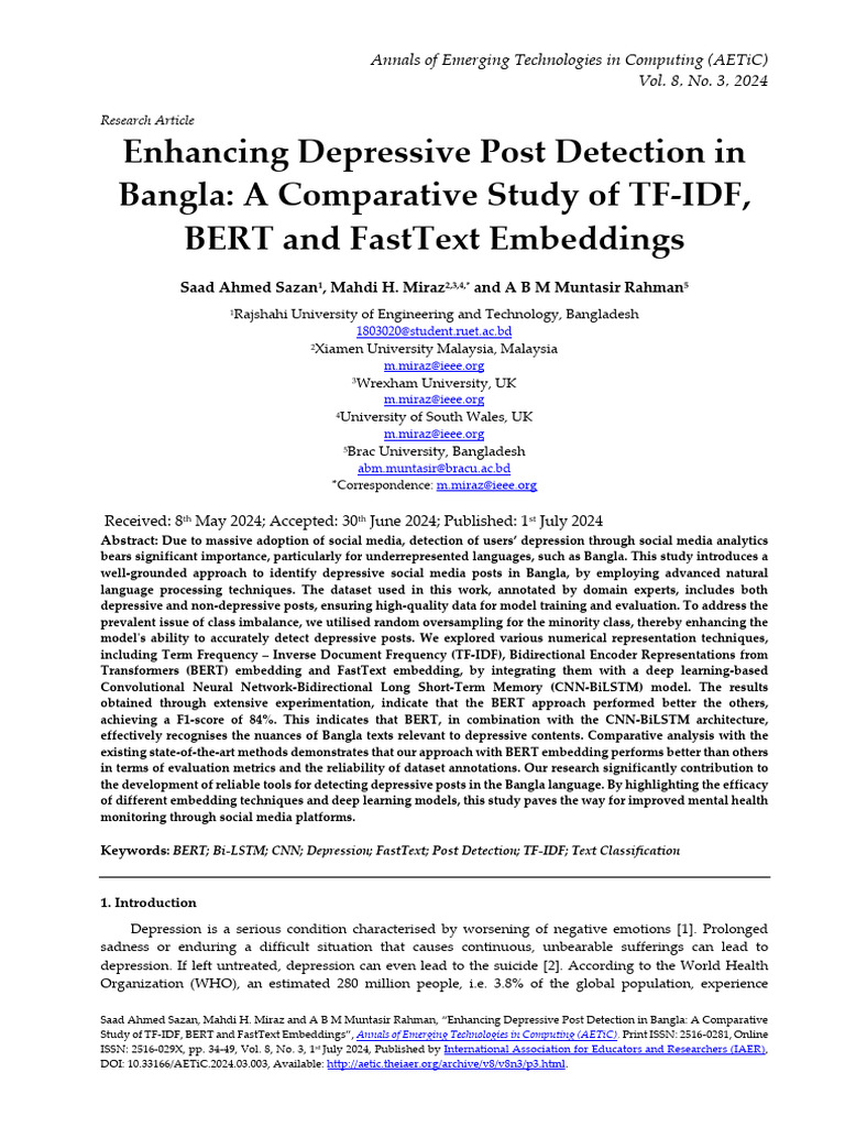 Enhancing Depressive Post Detection in Bangla - A Comparative Study of ...