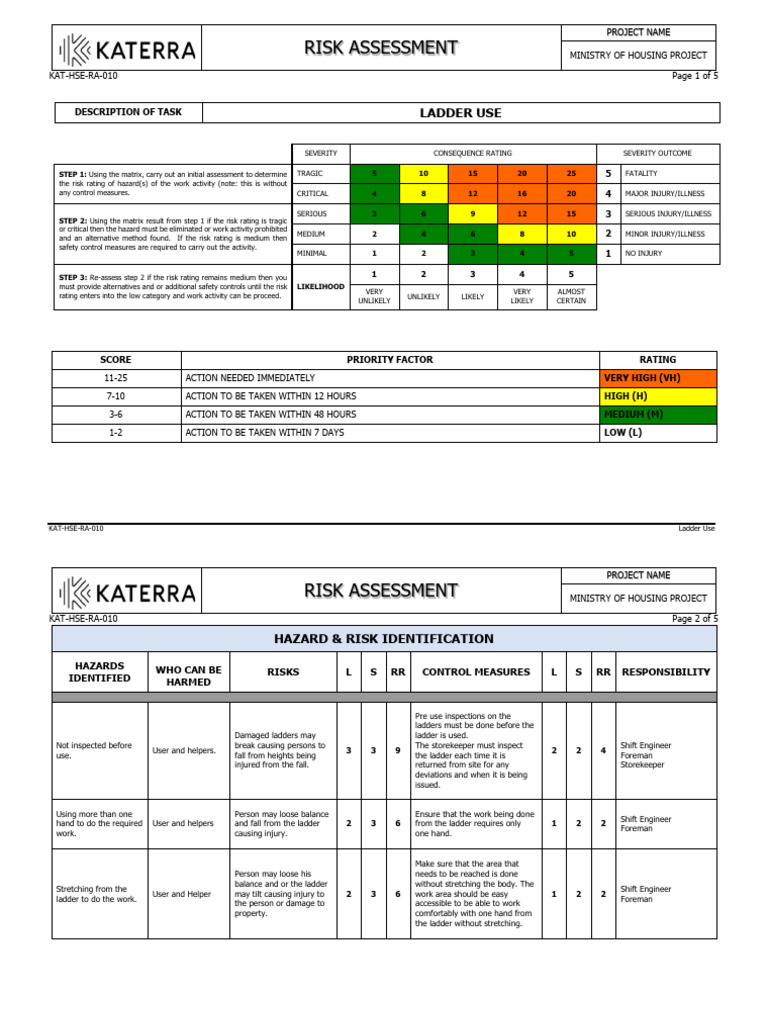 Ladder Use Risk Assessment Guide | PDF | Risk | Ladder