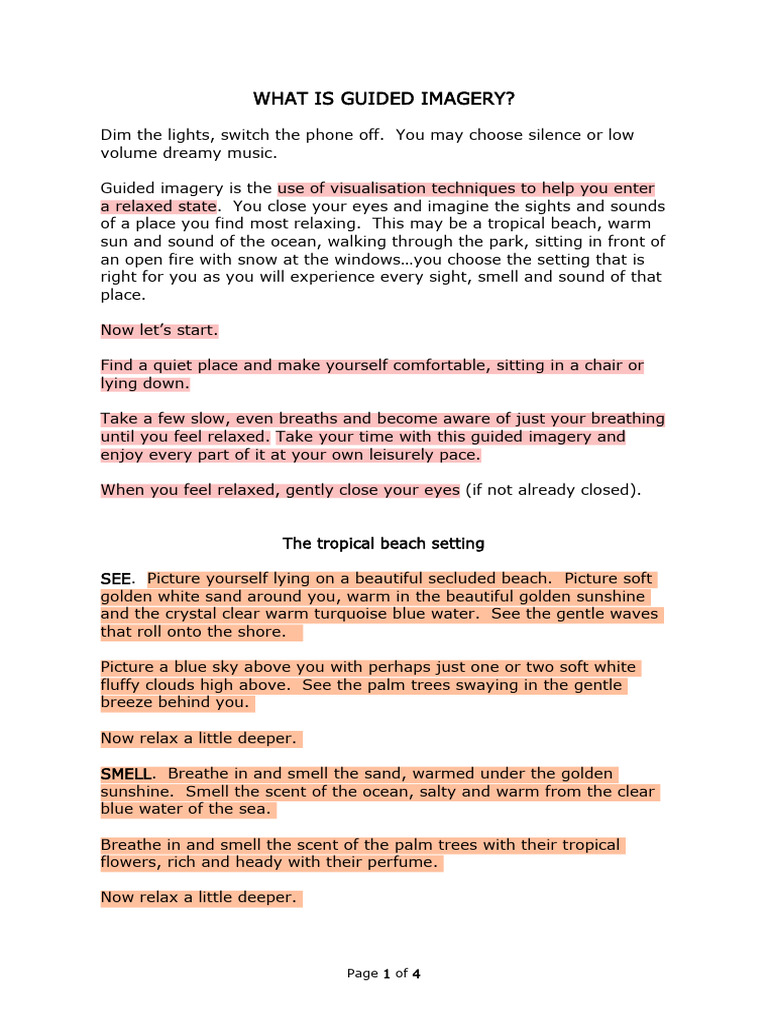 Beach Guided Imagery Meditation Script | PDF