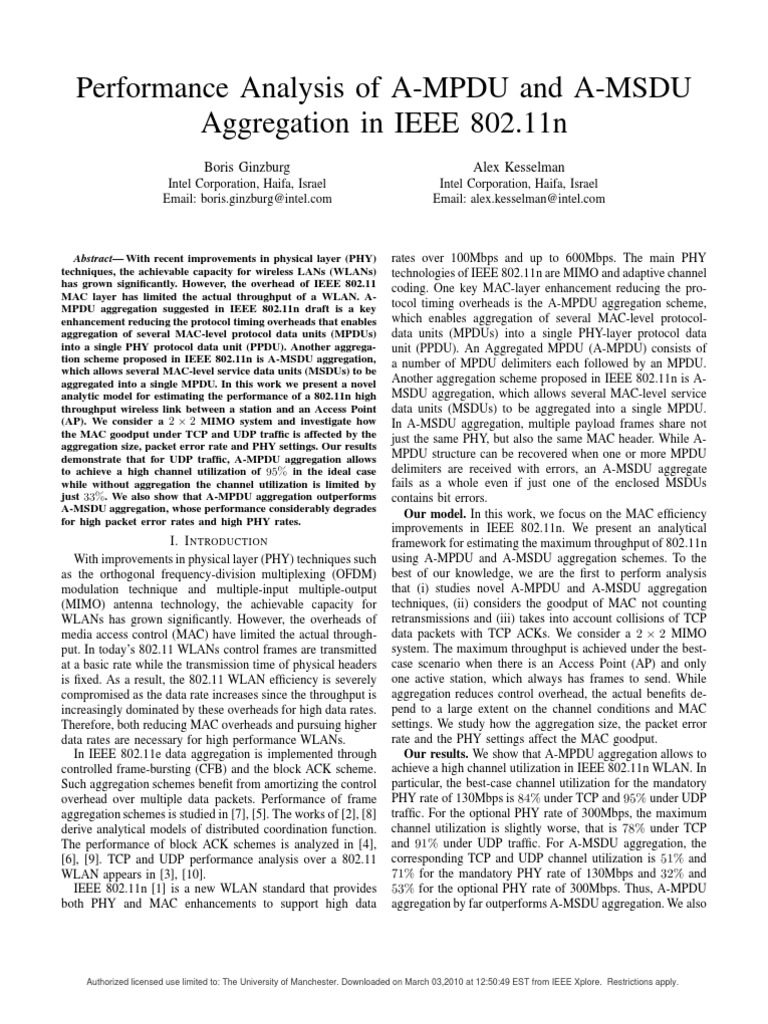 802.11 AMPDU and AMSDU Performance 2007 | PDF | Ieee 802.11 ...