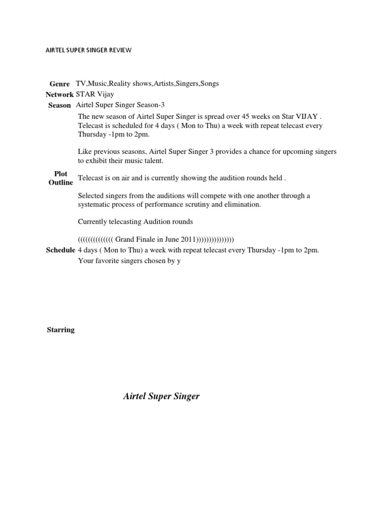 Airtel Super Singer Review | PDF | Television Programs | Entertainment