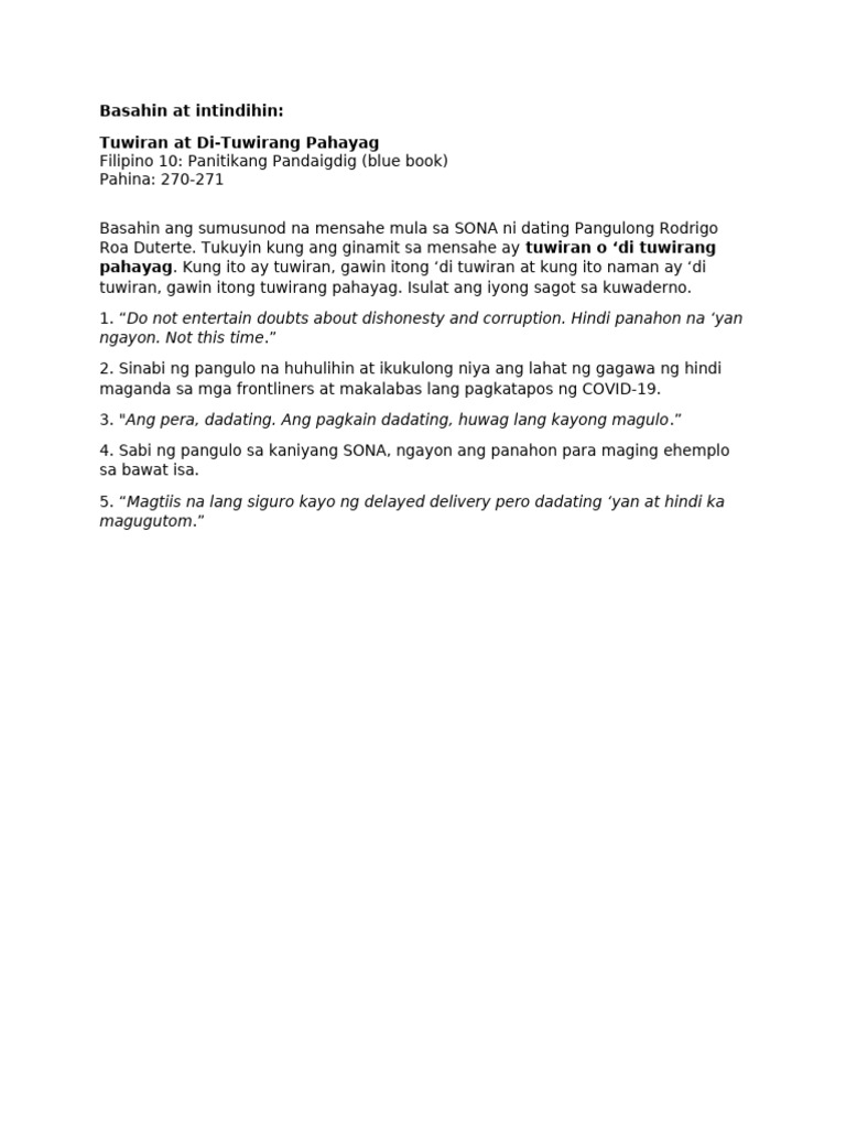 Tuwiran at Di Tuwirang Pahayag | PDF