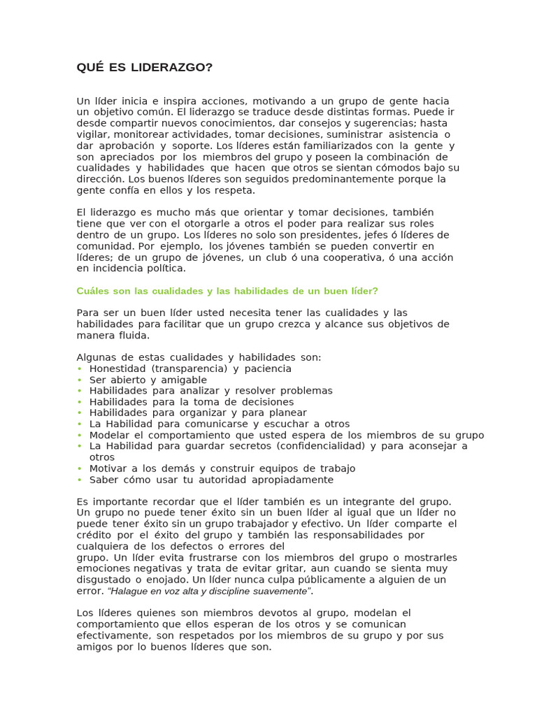 Tipos y cualidades del liderazgo efectivo | PDF | Liderazgo | Toma de ...