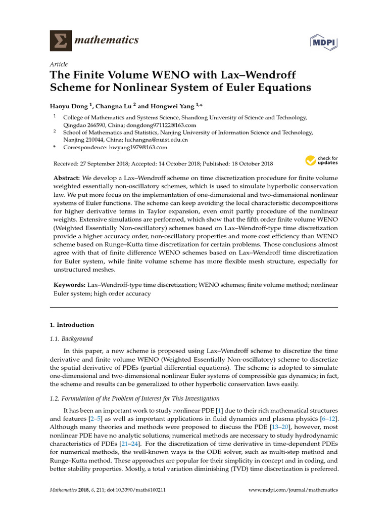 WENO Finite Volume Scheme for Euler Equations | PDF | Partial ...