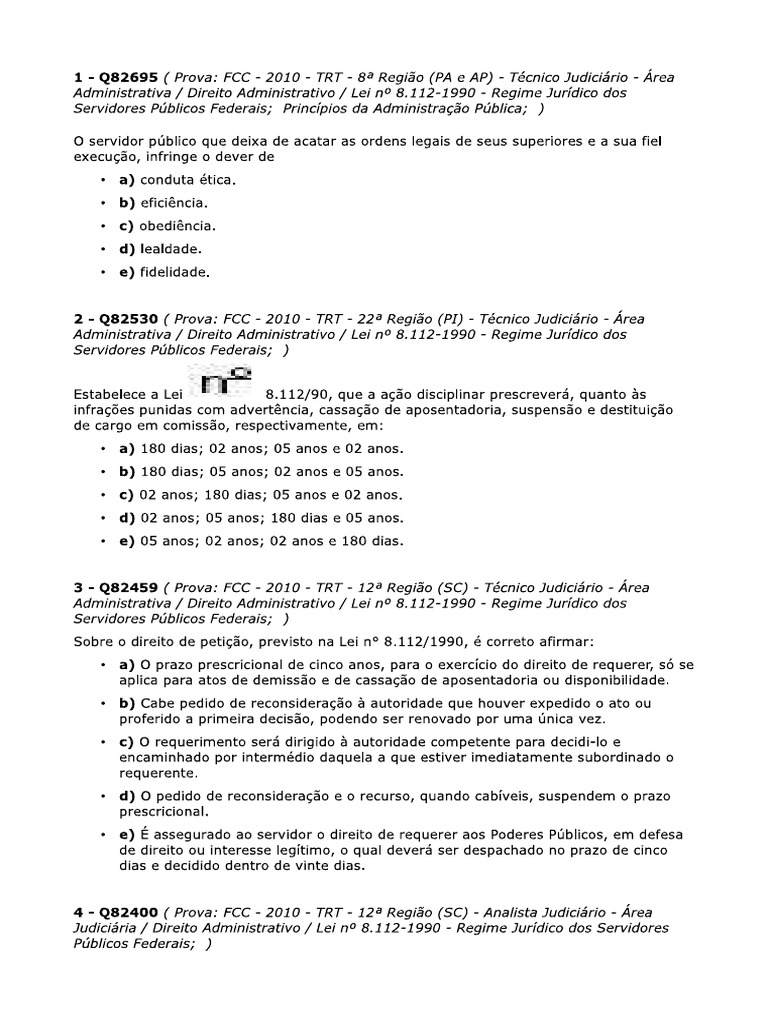 Questoes Da Lei 8112 Com Gabarito | PDF