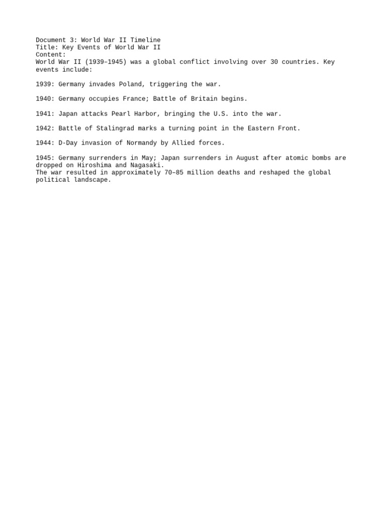 Document 3 World War II Timeline | PDF