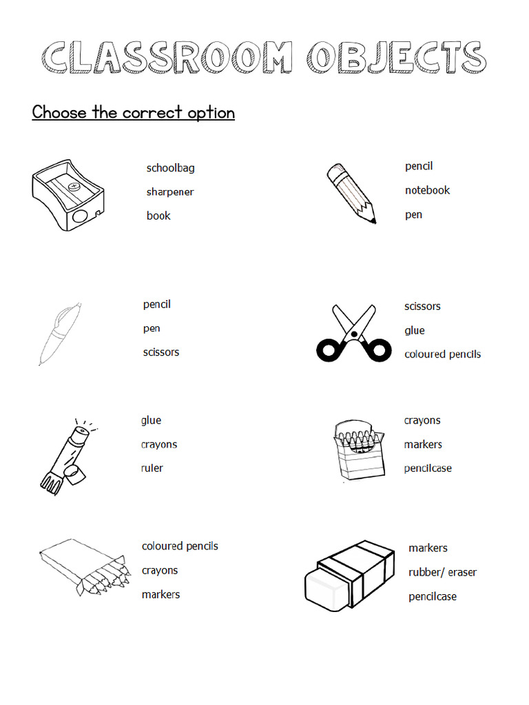 Classroom Objects Choose The Correct Option Worksheet | PDF