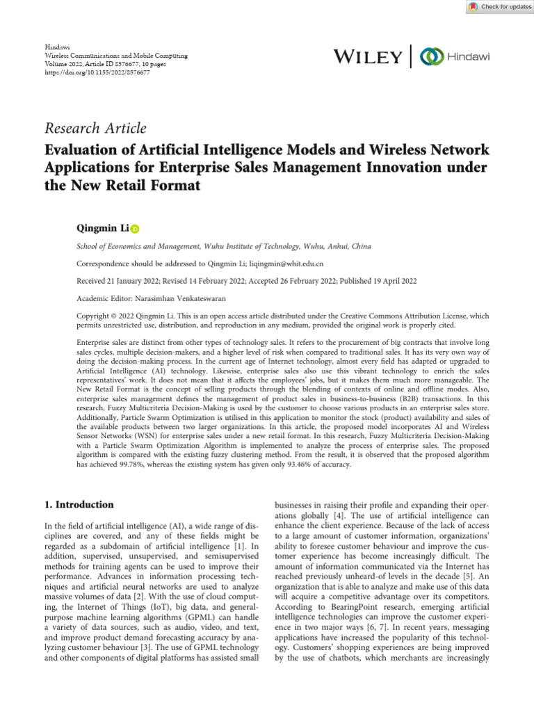 AI and Wireless Networks in Sales Management | PDF | Artificial ...