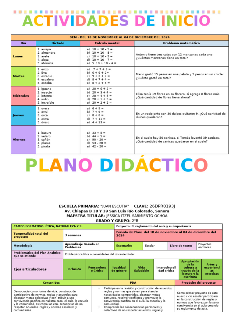 Plan de Clases: Reglamento del Aula | PDF | Salón de clases | Escuelas