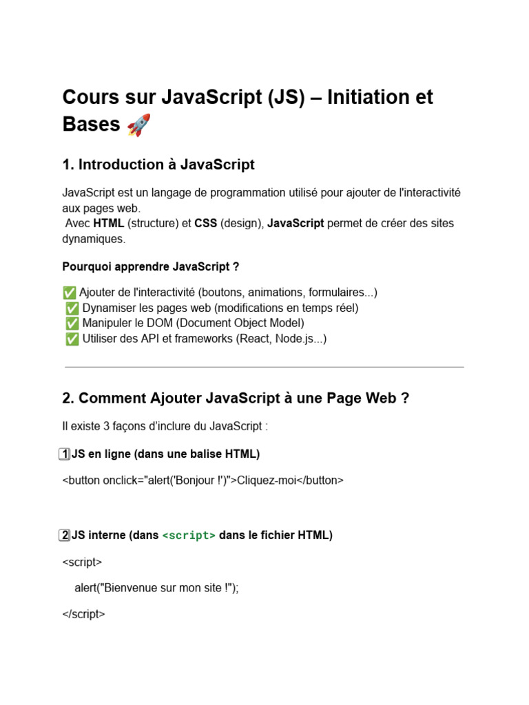 Introduction à JavaScript pour Débutants | PDF | JavaScript | Modèle d ...