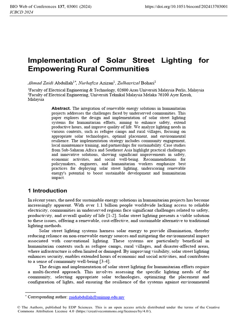 Solar Street Lighting for Rural Empowerment | PDF | Solar Panel ...
