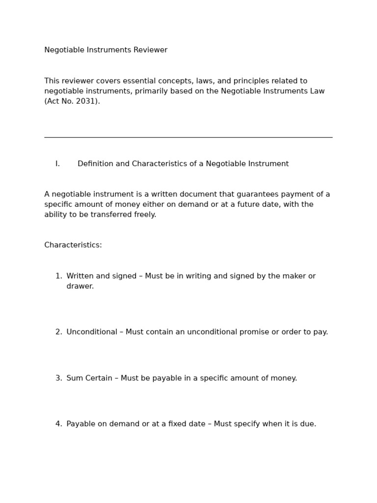 Essential Guide to Negotiable Instruments | PDF | Negotiable Instrument ...