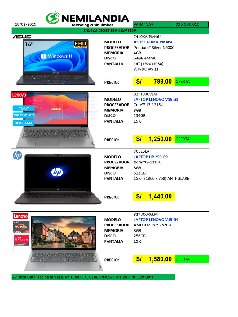 Catálogo de Laptops 2025 en Lima | PDF | Informática | Hardware de la ...