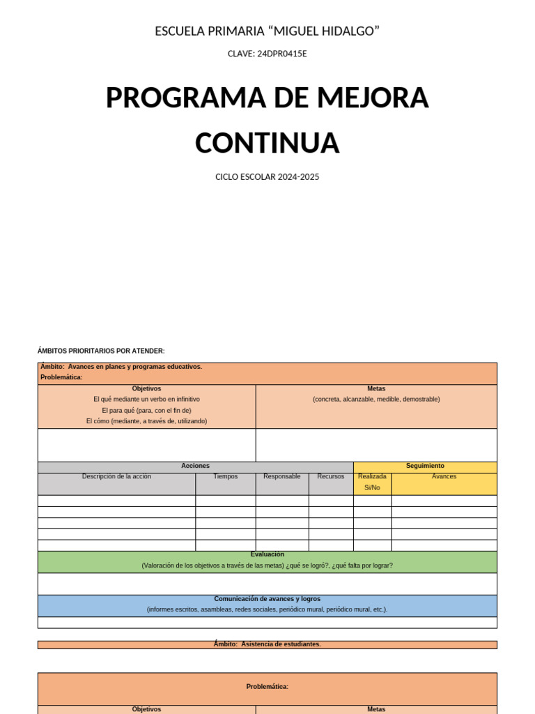 Programa de Mejora Continua 2024-2025 | PDF | Evaluación | Enseñando