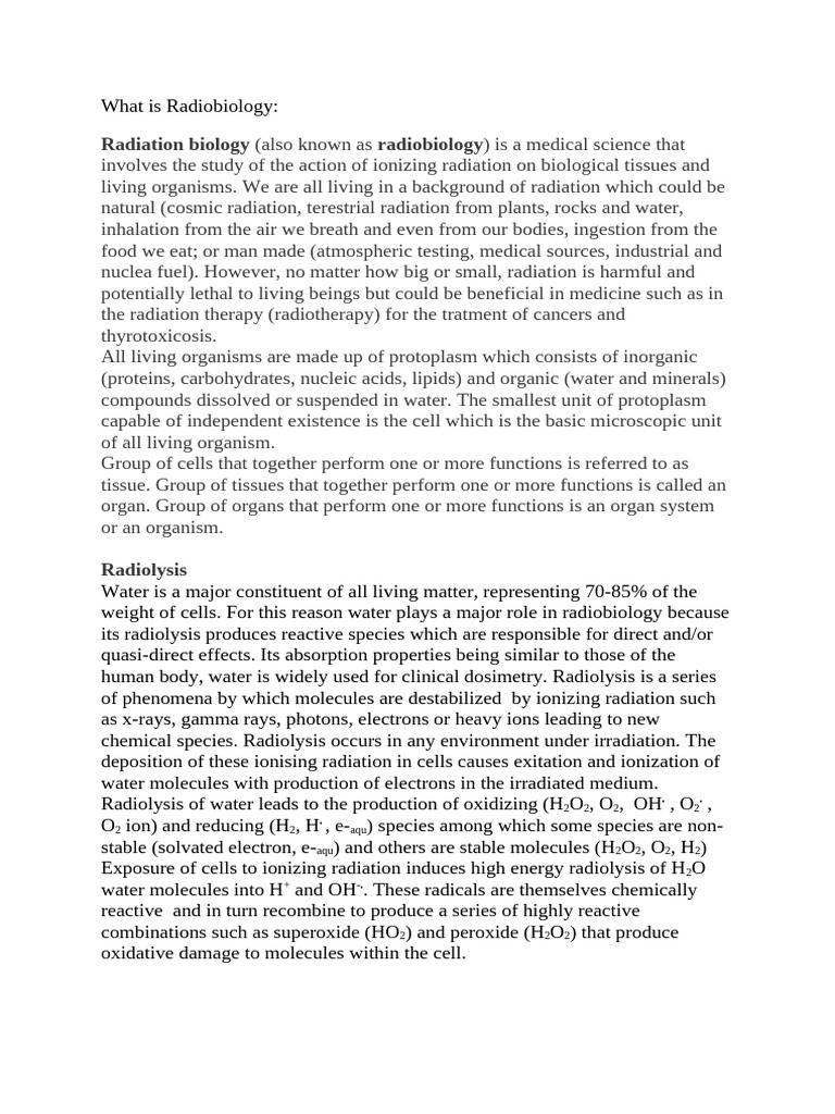 Overview of Radiation Biology | PDF | Dna | Rna