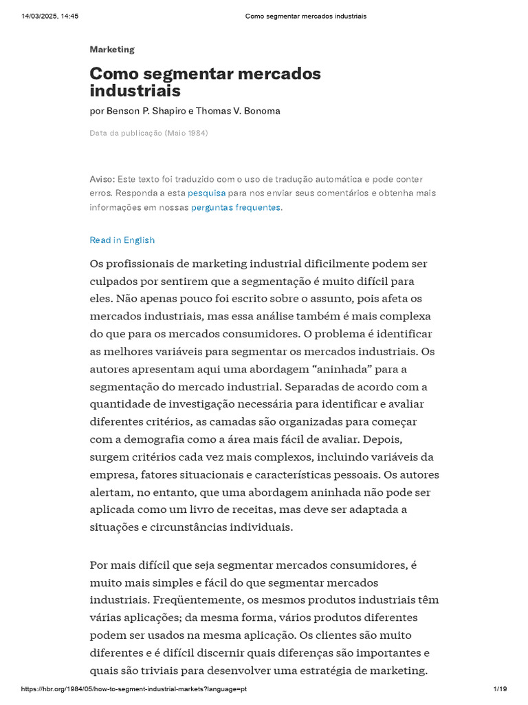 Segmentação de Mercados Industriais | PDF | Marketing | Mercado (economia)